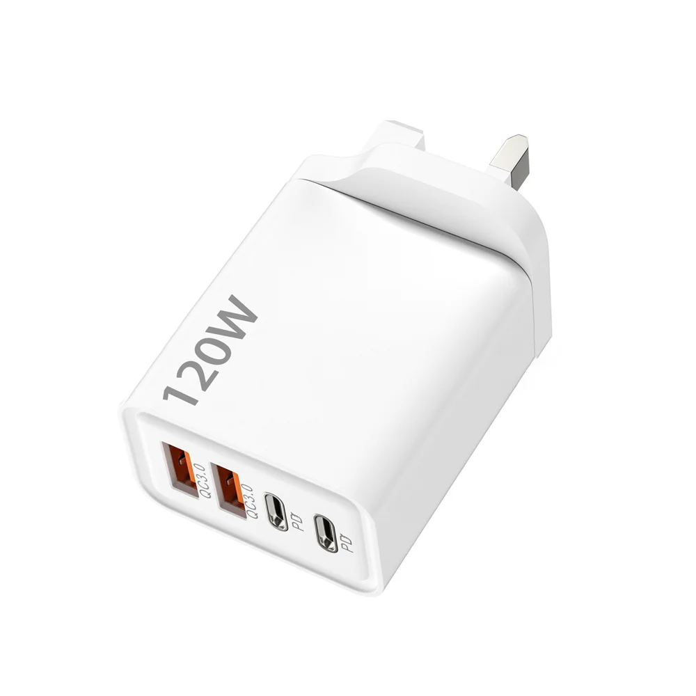 Total 120W 4 Port USB Type C Fast Wall Adapter for Quick Charge Mobile Phone