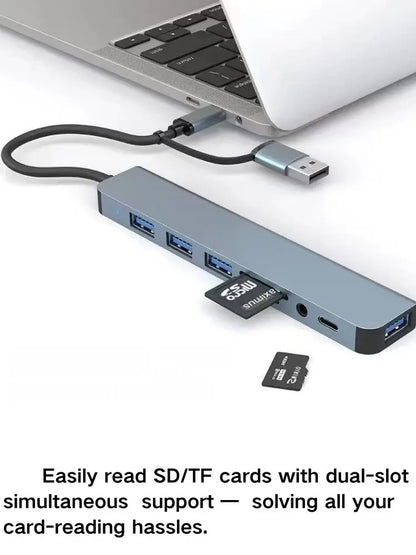 8 In 2 USB C Hub Expander Multiport Adapter Type C Splitter Dock USB 3 Port For Xiaomi Phone Tablet Fast Data Transfer Charging