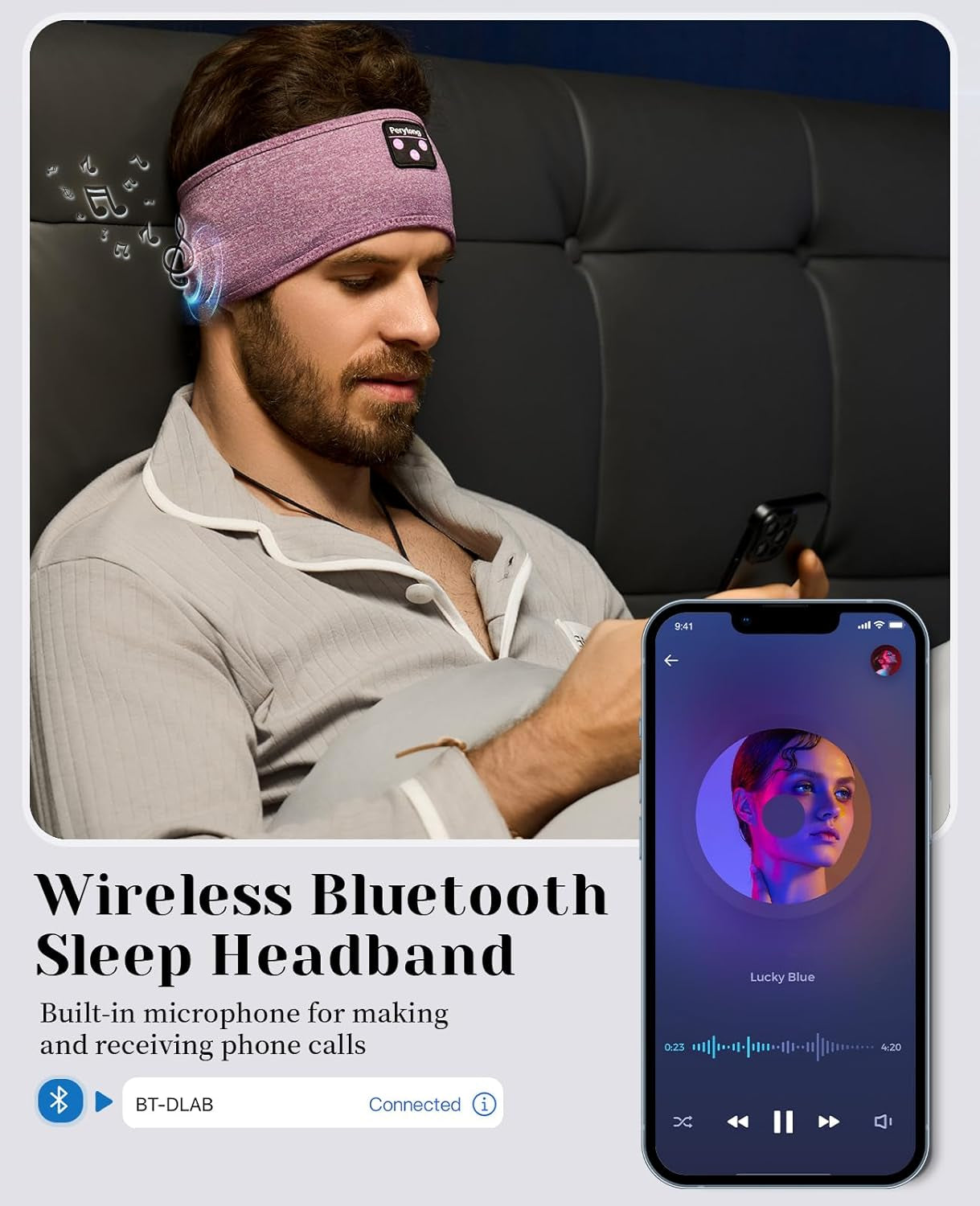 Sleep Headphones,  Bluetooth Sports Headband Headphones with Ultra-Thin HD Stereo Speakers Perfect for Sleeping,Workout,Jogging,Yoga,Insomnia, Air Travel, Meditation
