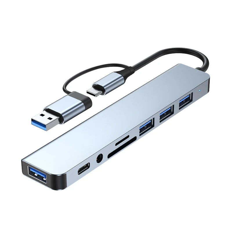 8 In 2 USB C Hub Expander Multiport Adapter Type C Splitter Dock USB 3 Port For Xiaomi Phone Tablet Fast Data Transfer Charging
