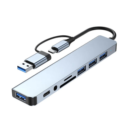 8 In 2 USB C Hub Expander Multiport Adapter Type C Splitter Dock USB 3 Port For Xiaomi Phone Tablet Fast Data Transfer Charging