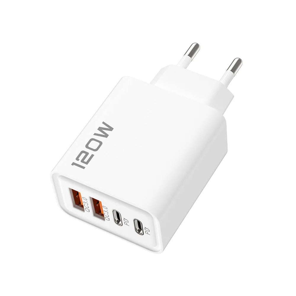 Total 120W 4 Port USB  Type C Fast  Wall Adapter for  Quick Charge Mobile Phone