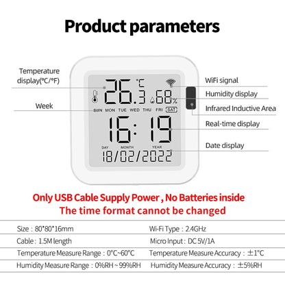 Tuya WiFi Temperature Humidity Sensor With Backlight for Smart Home APP Remote ControlWork with SmartLife Yandex Alexa