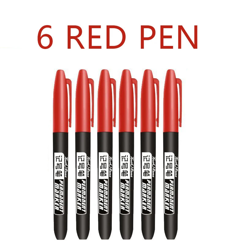 6 Pcs/Set Permanent Art Marker Pen Fine Point Waterproof Ink Thin Nib Crude Nib Black Blue Red Ink 1.5mm Fine Color Marker Pens